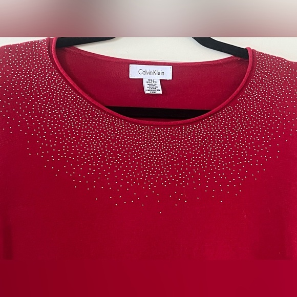 Calvin Klein Red Knit Lightweight Sweater with Sparkle Accents Women’s XL - Picture 10 of 16